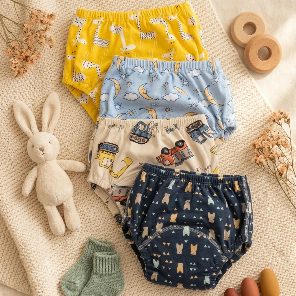 Culottes d'apprentissage lavables à motifs sur une couverture en laine