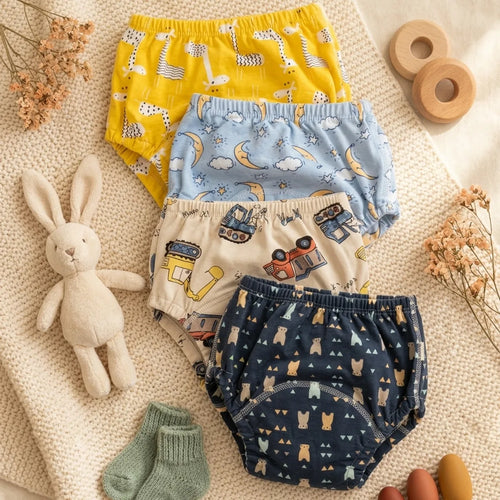 Culottes d'apprentissage lavables à motifs sur une couverture en laine