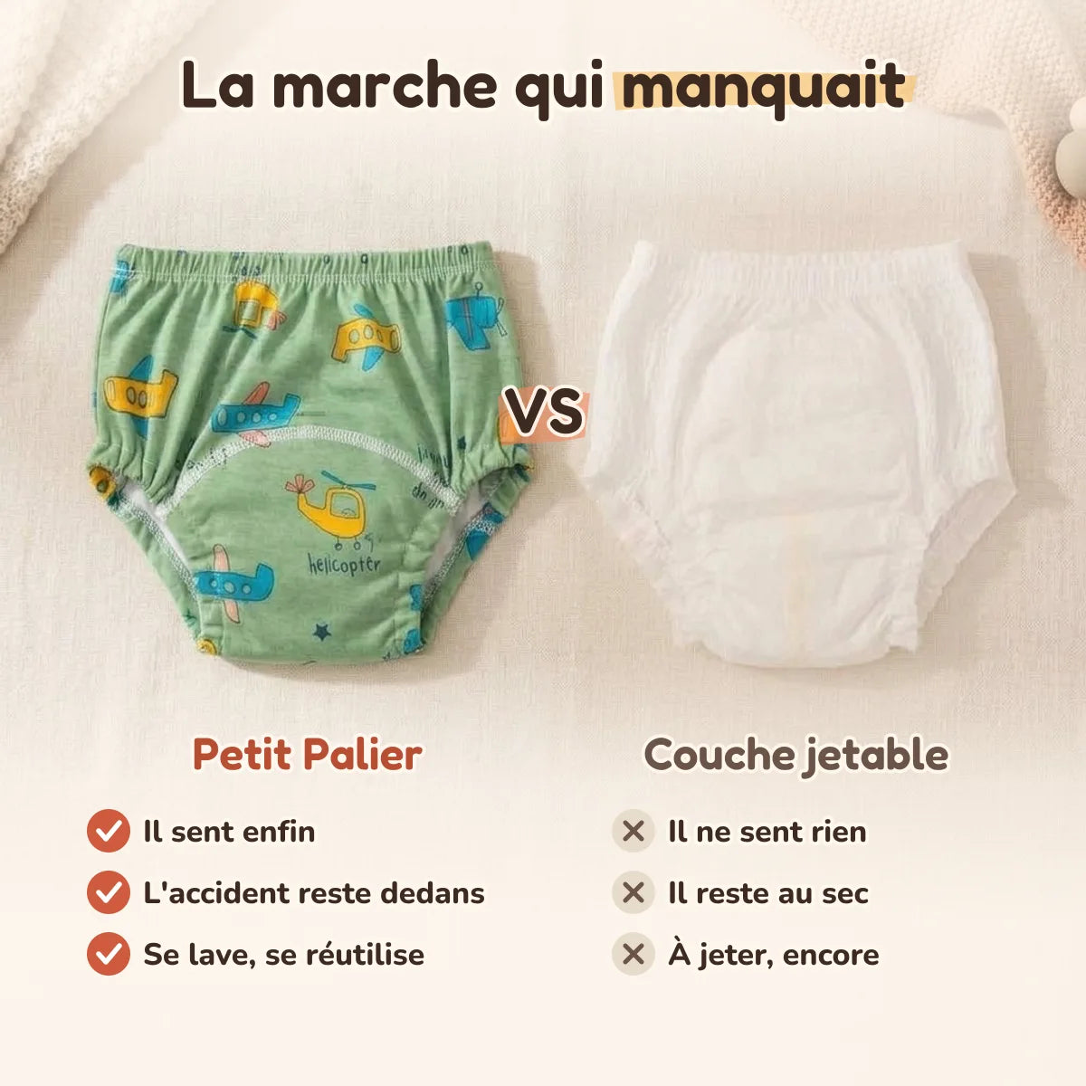 Culotte d'apprentissage contre couche jetable